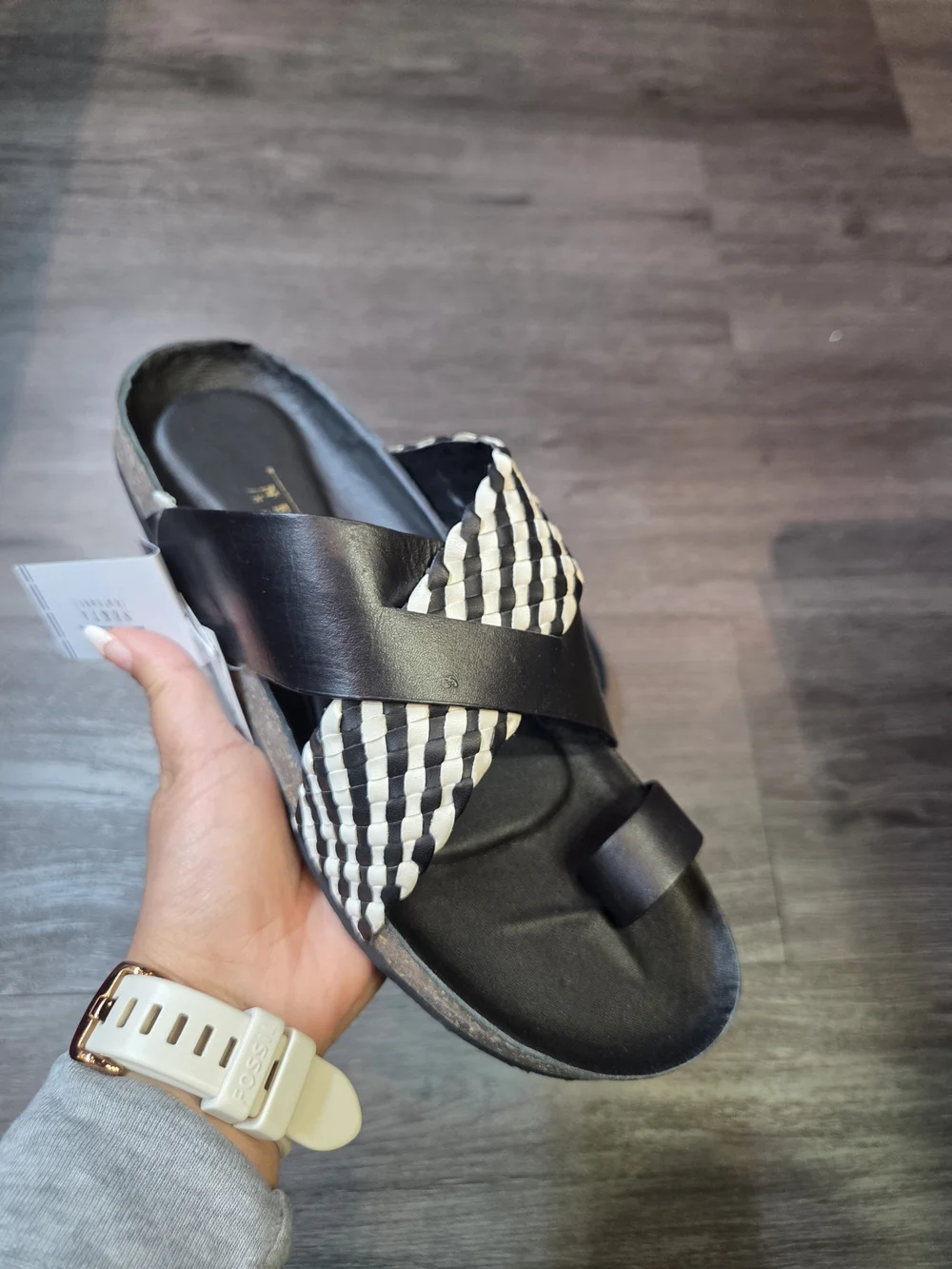 New Men Black Woven Strap Slide Sandals